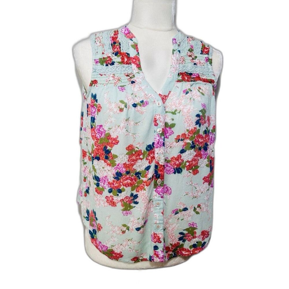 Anthropologie Meadow Rue Top Mint Sage Green SZ S Floral Cottagecore Peasant - Picture 4 of 10